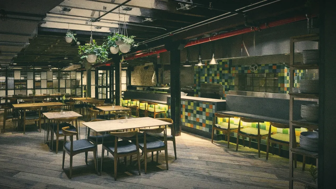 Urban Outfitters Space Ninety 8, Brooklyn: a skylit dining room in a converted warehouse