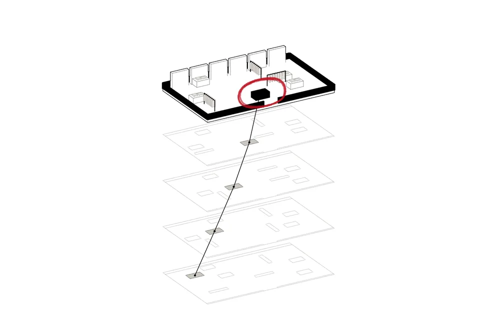 Drawing for File 02: four nights of floor plans stacked under the morning’s store; one table, ringed in red, has walked to the door as it sold.
