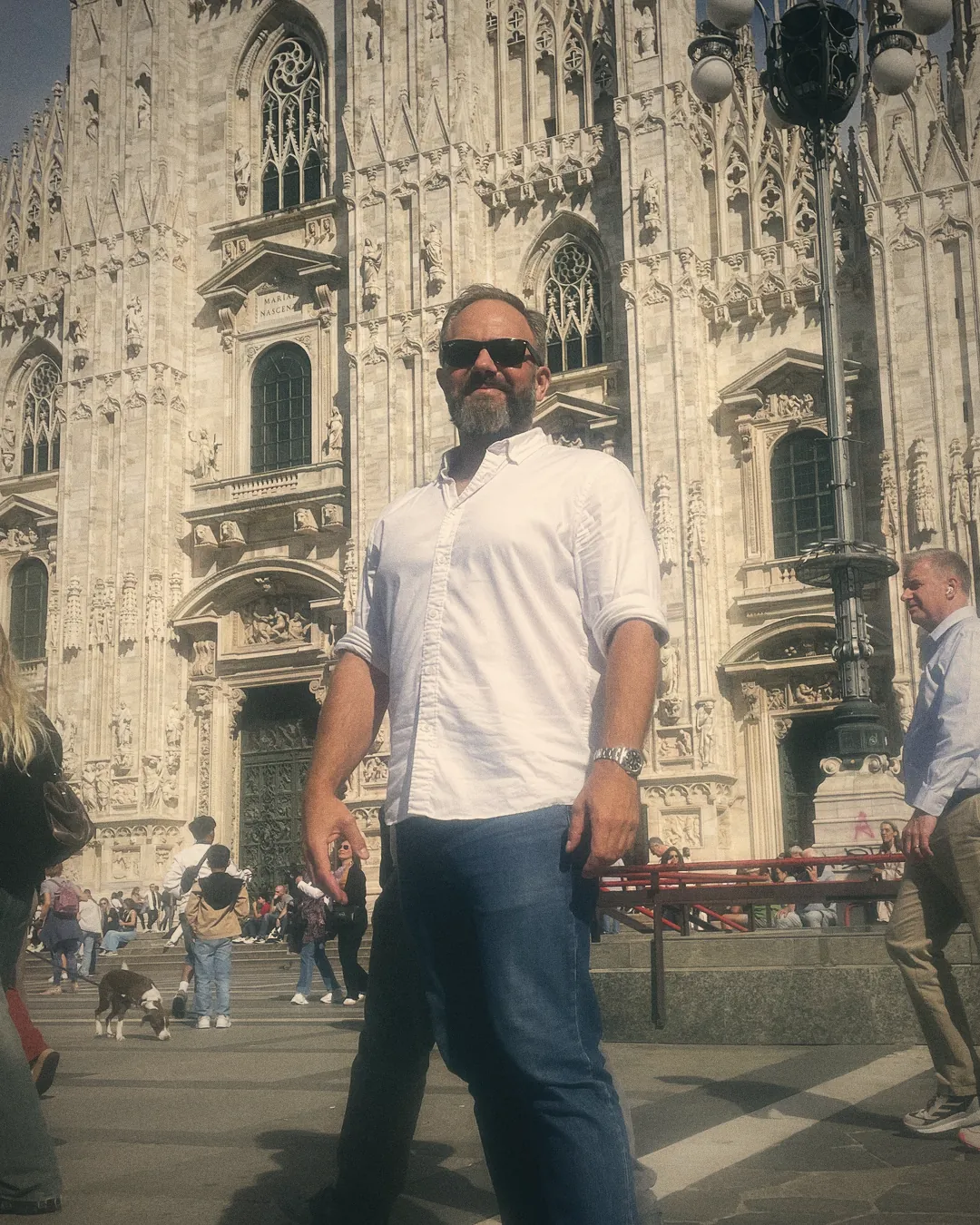 James in front of the Duomo in Milan